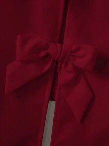 SHEIN Essnce 女士休闲纯色通勤度假无袖春夏后开叉蝴蝶结宽松衬衫工作衬衫 - 酒紅色 - 查看 3