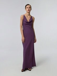 Ontre Women's 2025 New Purple Draped Neck Backless Tie Strap Slit Dress, Casual Comfortable Elegant Fashion, Suitable For Valentine's Day, Spring, Birthday Party