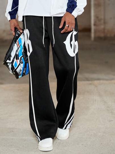 PAVTROS Manfinity Streetrush Men's Letter Print Young Street Style Classic Side Stripe Sweatpants