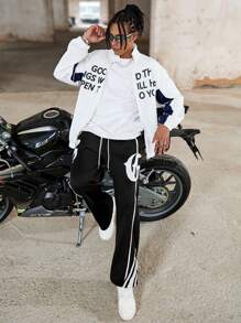 PAVTROS Manfinity Streetrush Men's Letter Print Young Street Style Classic Side Stripe Sweatpants - Multicolor - View 6