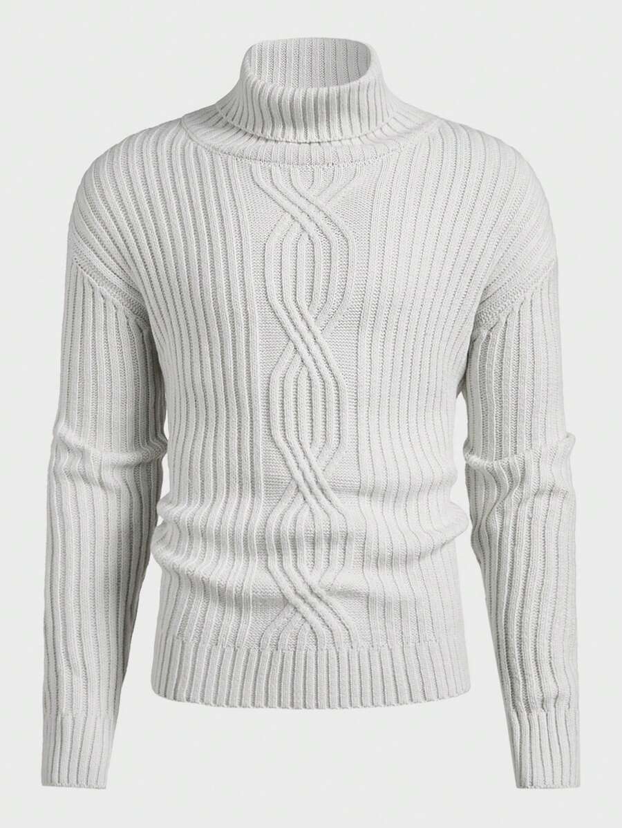 Manfinity VCAY Men's Turtle Neck Tight Fit Casual Knitted Sweater - White - View 1