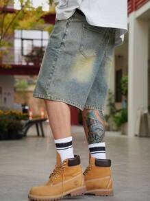 DAZY 男士夏季休闲水洗牛仔短裤 - 藍色 - 查看 7