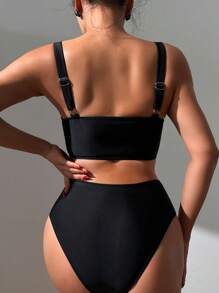 Ladies' Printed Tie-Up Splicing Bikini Set, Fashionable Mature, Summer - Multicolor - View 2