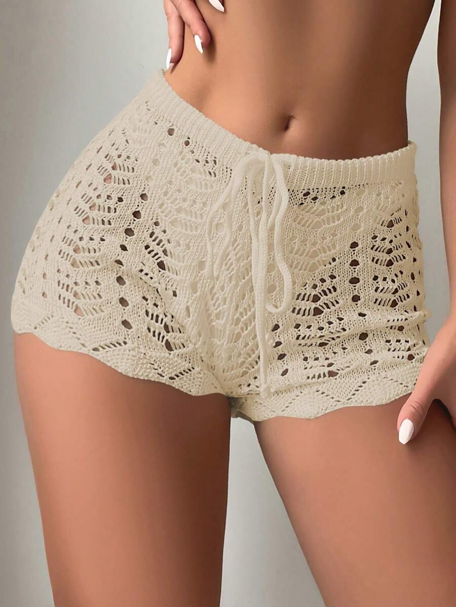 SHEIN Swim Cubrecosturas de verano para mujeres de unicolor con nudo delantero y diseño minimalista tipo hueco, para uso casual en vacaciones