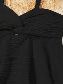 Tween 女童荷叶边扭结镂空分体泳衣套装，适合海滩 - 黑色 - 查看 3