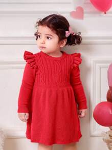 SHEIN Vestido de suéter de manga larga con volantes, niña pequeña, otoño/invierno