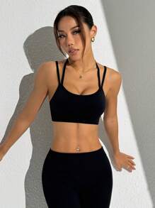 Gameset SHEIN Sport Women Solid Color Casual Gym Sports Bra - Black - View 6