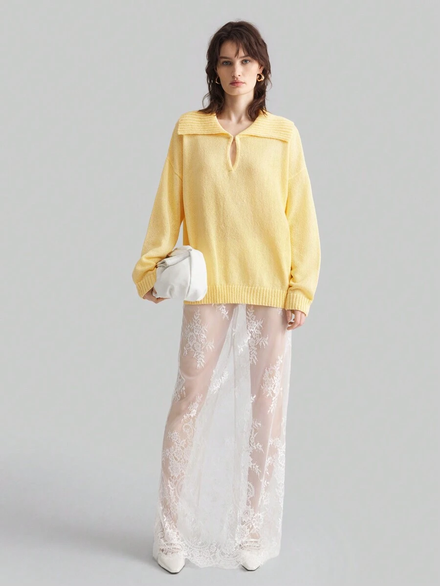 Ontre 女式 2025 新款春季时尚性感透明蕾丝长裙白色百搭 - 白色 - 查看 1