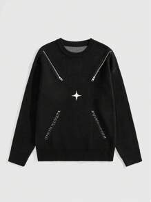 ROMWE MEN Street Life Men's Zip-Up Pullover Sweater, Casual Long Sleeve