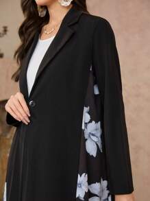 Al Najma Damska bardzo długa, skromna arabska abaja z kwiatowym nadrukiem