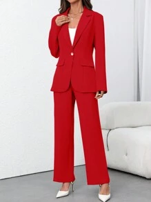 EMERY ROSE 女士纯色商务西装外套+裤子套装