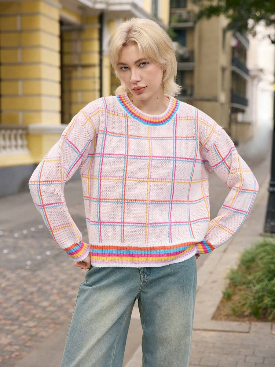Skyraze Blusa casual de cuello redondo de manga larga con parches de unicolor para uso diario de mujer - Multicolor - Ver 1