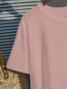 INAWLY Camiseta casual de manga corta de cuello redondo y unicolor para mujer talla grande, de verano