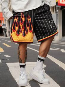 DAZY Men's Street Style Asymmetric Design Flame Pattern Shorts - Black - View 4