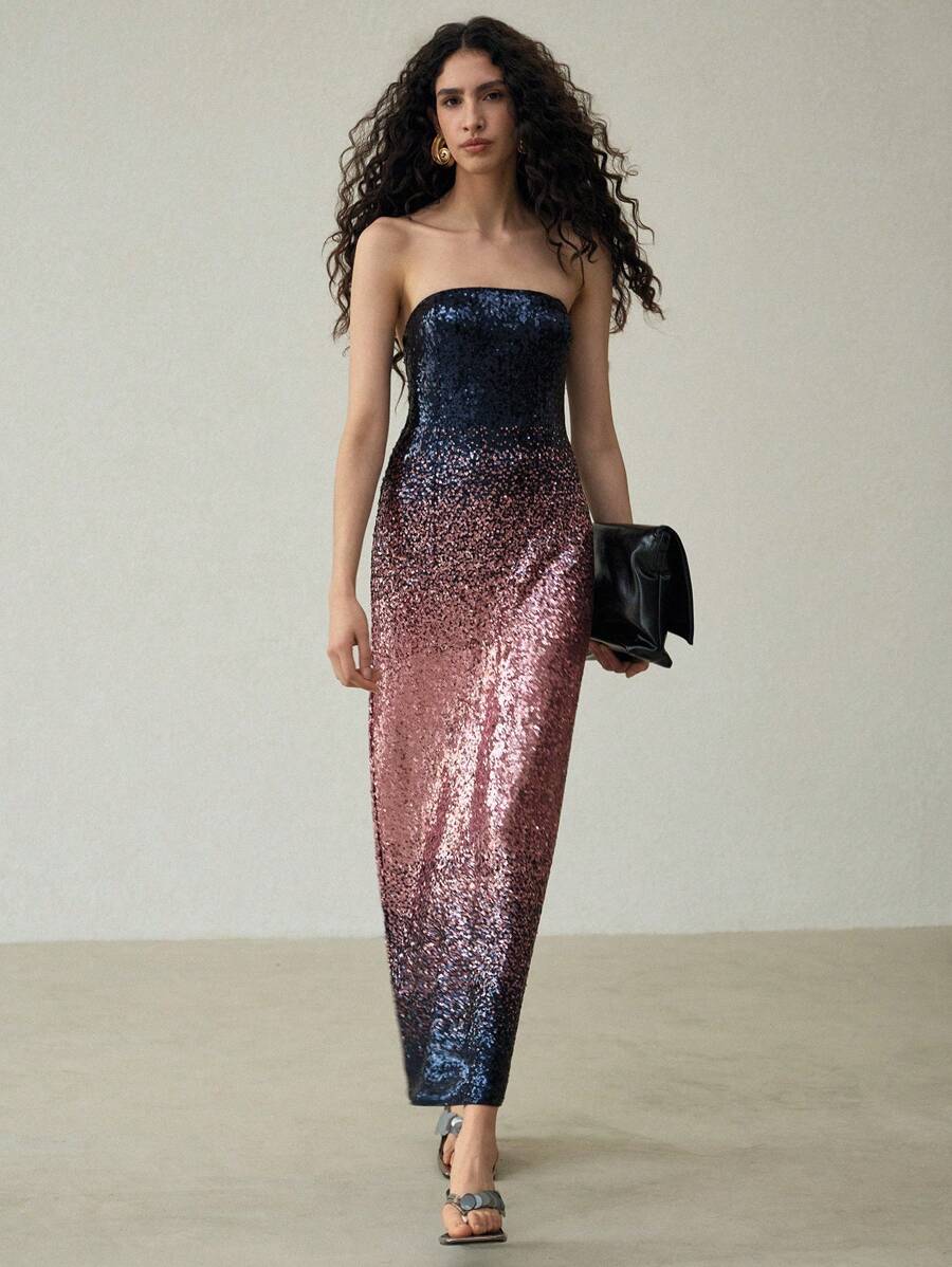 MOTF PREMIUM VESTIDO TUBO LARGO CON LENTEJUELAS EFECTO OMBRÉ - Multicolor - Ver 1