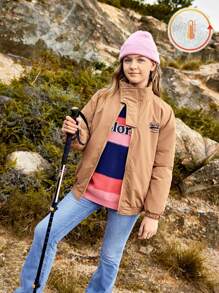 SHEIN Ropa informal de estilo casual para niñas en otoño - Chaqueta de forro polar cómoda para chicas adolescentes, apropiada para uso diario, actividades al aire libre y fotografía en la calle de la ciudad - Marrón Mocha - Ver 6