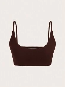 SHEIN BASICS Casual Solid Color Knit Cropped Fitted Women Camisole - Brown - View 1