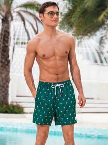 Surfspeed Men's Coconut Tree Print Drawstring Waist Beach Shorts - Multicolor - View 3