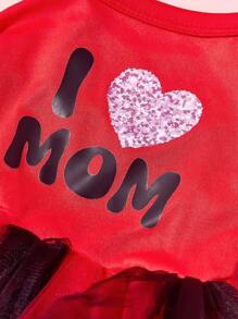 PETSIN 1 件宠物情人节红色盖袖渐变红黑渐变网眼“我爱妈妈”印花优雅甜美狗狗公主裙 - 彩色 - 查看 7