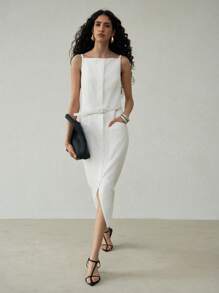 MOTF PREMIUM 双口袋开衩下摆连衣裙 - 白色 - 查看 3