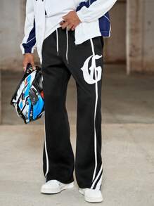 PAVTROS Manfinity Streetrush Men's Letter Print Young Street Style Classic Side Stripe Sweatpants - Multicolor - View 3