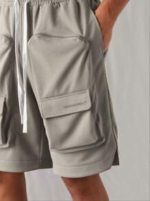 Manfinity VCAY Pantalones cortos casuales sólidos con cintura elástica suelta y tejido a la moda para hombres - Gris - Ver 4