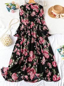 DreamSkyne Vestido de manga larga con estampado de flores para mujer talla grande - Negro - Ver 2