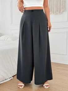 Flirla Damen große Größen Lässig & Büro Gerade Weite Bein Hose - Grau - Übersicht 6