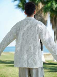 DAZY 春季抽象纹理面料白色男士衬衫，秋季 - 白色 - 查看 2