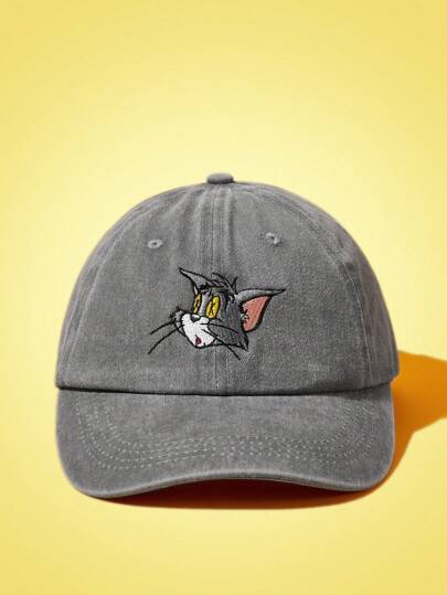 TOM & JERRY X SHEIN 1 buah Topi Baseball Karakter Kartun Bordir Cute Basics, Unisex, Cocok untuk Pakaian Kasual