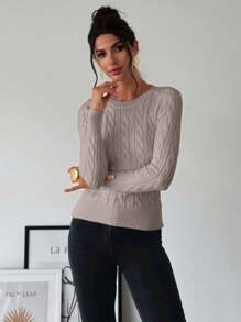 Firerie Maglione semplice ed elegante da donna, in stile casual da college, versatile, con collo a giro, a maglia intrecciata, modellato