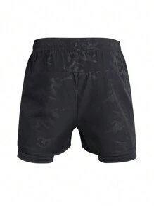 Manfinity Sport Corelite Men's Letter Printed Drawstring Waist Casual Sports Shorts Breathable Ultra Lightweight Quick Drying Minimalist Design Reflective Slim Fit For Gym Long Runs 2 In 1 Performance Shorts