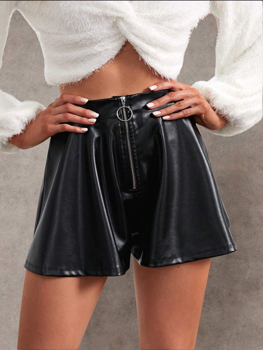 SHEIN BAE Short taille haute en PU - Noir - Voir 1