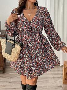 SHEIN Frenchy 大码长袖休闲连衣裙，简约时尚，适合日常穿着 - 彩色 - 查看 9