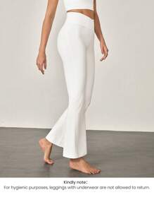 GLOWMODE 31" FeatherFit™ Flared Crossover Waist Leggings With Built-In Underwear Low Impact Yoga Pilates Daily - White - View 10