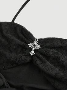 ROMWE J-Fashion Y2K Retro Ruched Waist Wide Draped Neck Sleeveless Tank Top - Black - View 3