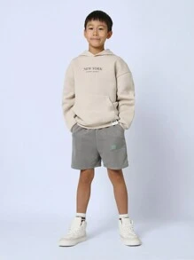 SUMWON Tween Boys Comfy Pull On Short With Small Graphic Print - Grey - View 3