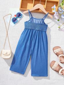 SHEIN Leap Crew Summer Cute Vacation Blue Sleeveless Jumpsuit For Baby Girl - Blue - View 2