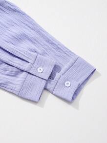 少女休闲纯色长袖衬衫、短裤和吊带套装 - 彩色 - 查看 3