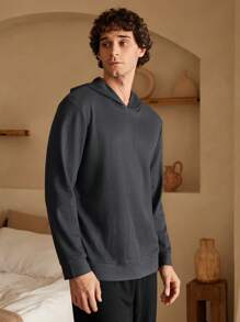 Men's Solid Color Long Sleeve Casual Hoodie Top - Dark Grey - View 5