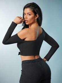 Denimoi Sexy Asymmetrical Cut Out Long Sleeve Top