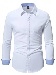Manfinity Mode Men's Casual Minimalist Versatile Long Sleeve Shirt - White - View 8