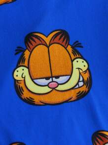 GARFIELD X SHEIN 2pcs Tween Boy Cartoon Cat Print Round Neck Long Sleeve T-Shirt And Pants Pajama Set, Suitable For Autumn/Winter