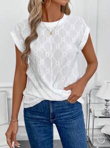 SHEIN Clasi Casual effenkleurig T-shirt met holle borduursels voor dames