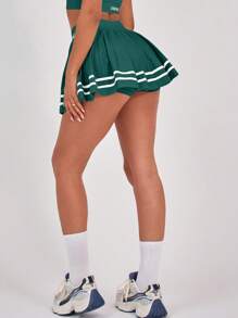 Musera Sport Padel Club Print Pleated Tennis Padel Active-Wear Skirt Skort Only Racquetball Pickleball Gym Fitness - Dark Green - View 2