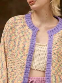 Skyraze Cárdigan de punto holgado y colorido para el otoño