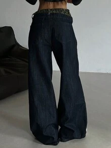 DAZY Women Leopard Print Patchwork Jeans, Casual & Fashionable For Daily Wear Y2k,Baggy Jeans - Dark Wash - View 7