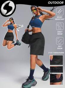 Innovista Women Solid Color 2-In-1 Detachable Outdoors Skirts,Bring A Belt,Y3K Skirts, Athletic Skir,Tennis,Padded Mini Skirt Shorts,Black Outdoors Skirts - Black - View 4