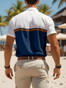 Manfinity Dauomo Men Fashion Color Block Short Sleeve Button-Down Shirt - Multicolor - View 2