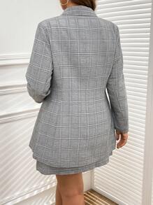 Ellevyn Plus Size Plaid Print Blazer And Mini Skirt Suit Set, Autumn - Multicolor - View 2